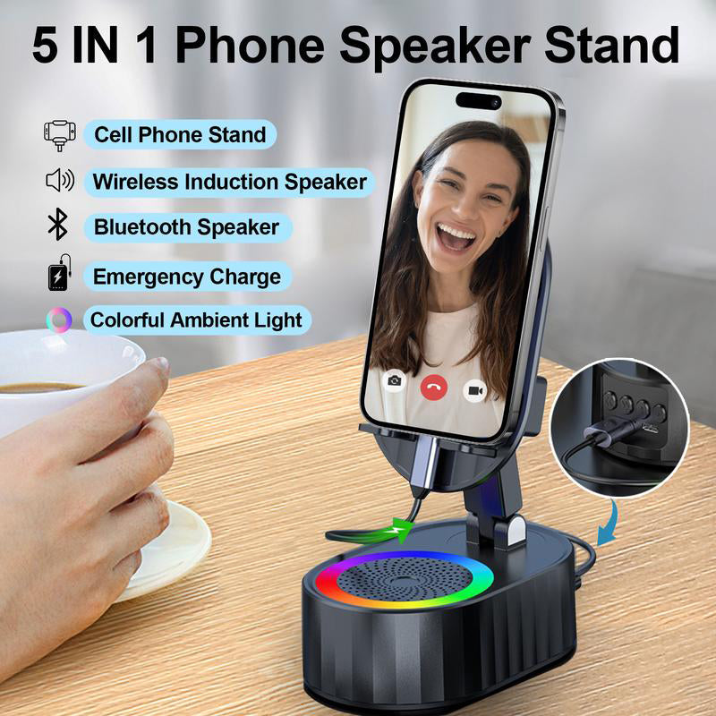 5in1 Phone Holder Wireless Induction Bluetooth Speaker