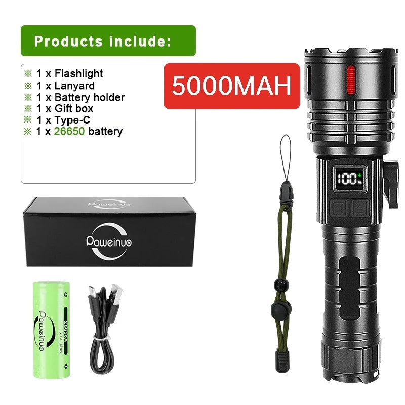 2024 1000000LM High Power Rechargeable LED Flashlight